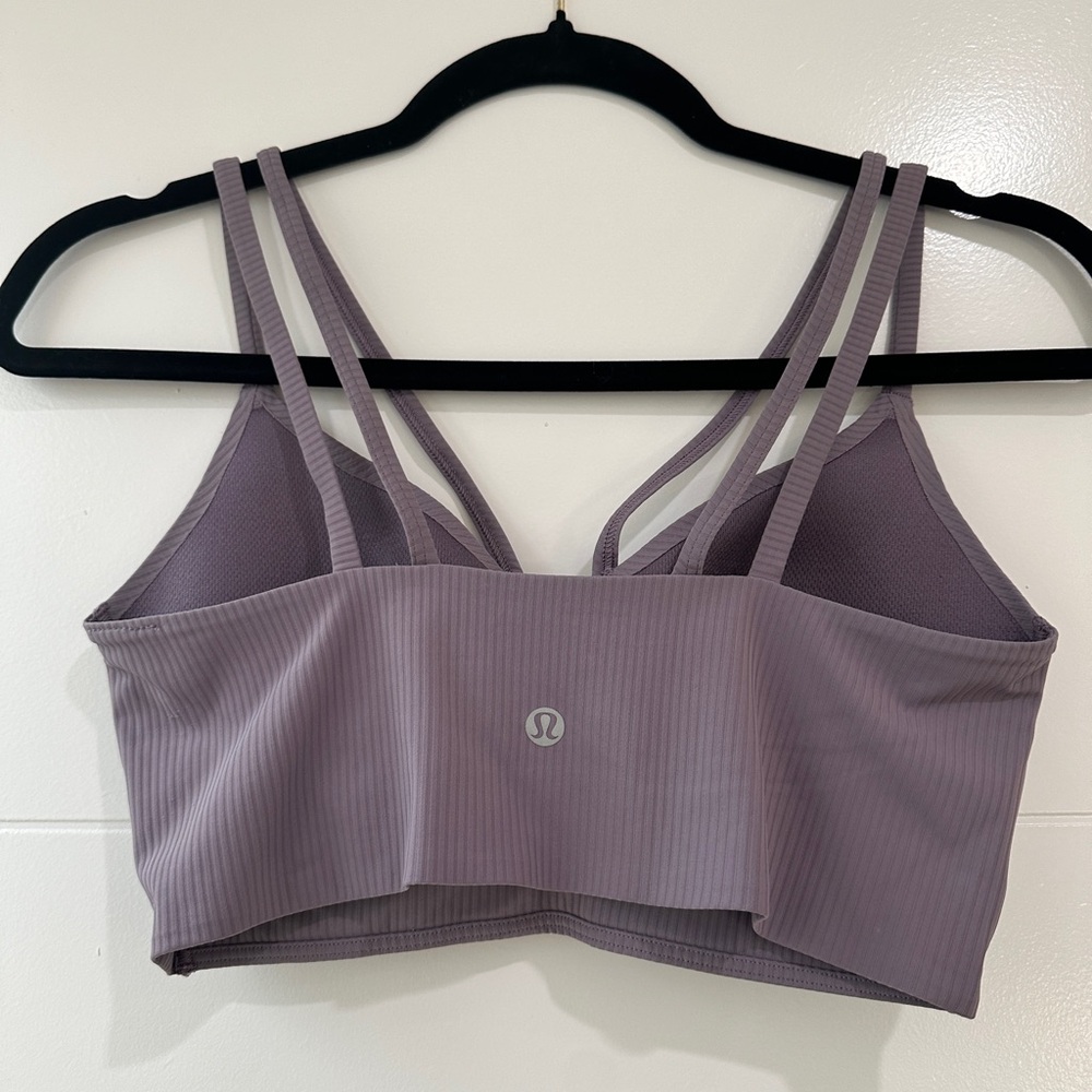 Lululemon Cloud Longline Sports Bra Mauve Ribbed Strappy Back | Size 4 - Picture 11 of 11